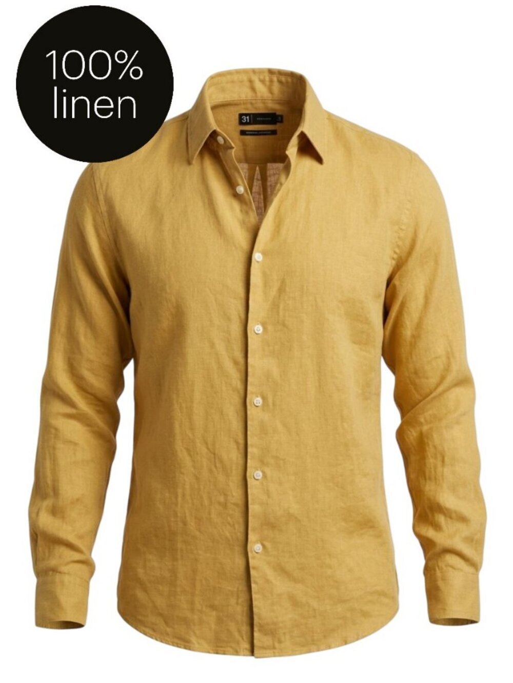LE 31 Mustard 100% Linen Button-Up Shirt Long Sleeve men's m